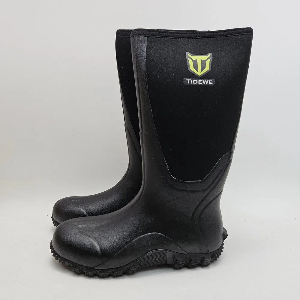 TideWe Mens Rubber Hunting Boots Black Waterproof Steel Shank Size 10 NEW